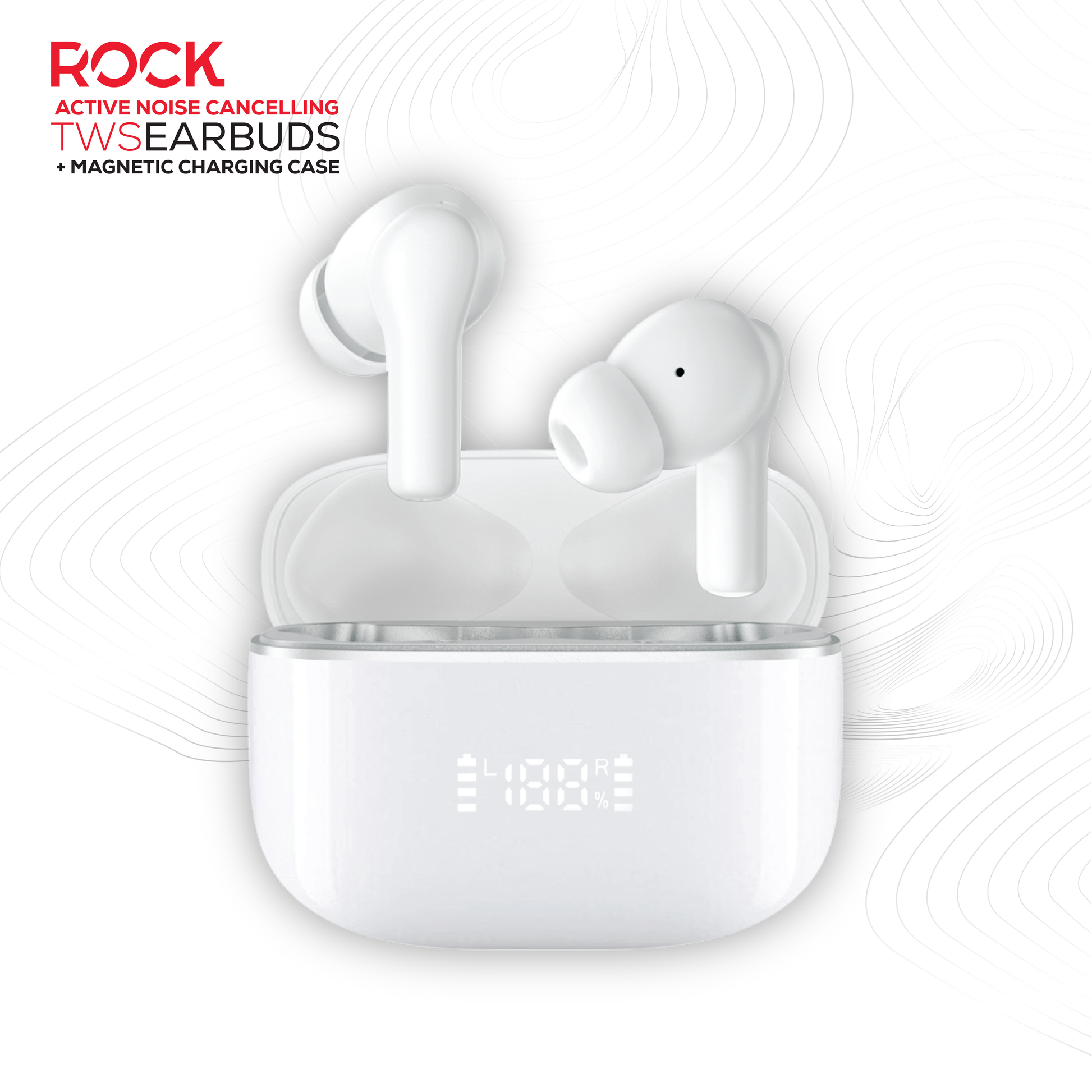 Rock’s ANC & ENC enabled earphones. Compatible with Apple & Android devices.  Comfort-fit earbuds with sensitive touch controls on the buds enabling forward, rewind, volume, call answering and Siri/Google Assistant control. 10m range, Bluetooth V5.3 for better connectivity.  Call answering enabled.  Superior audio quality delivering crystal clear sound. USB C charging port 