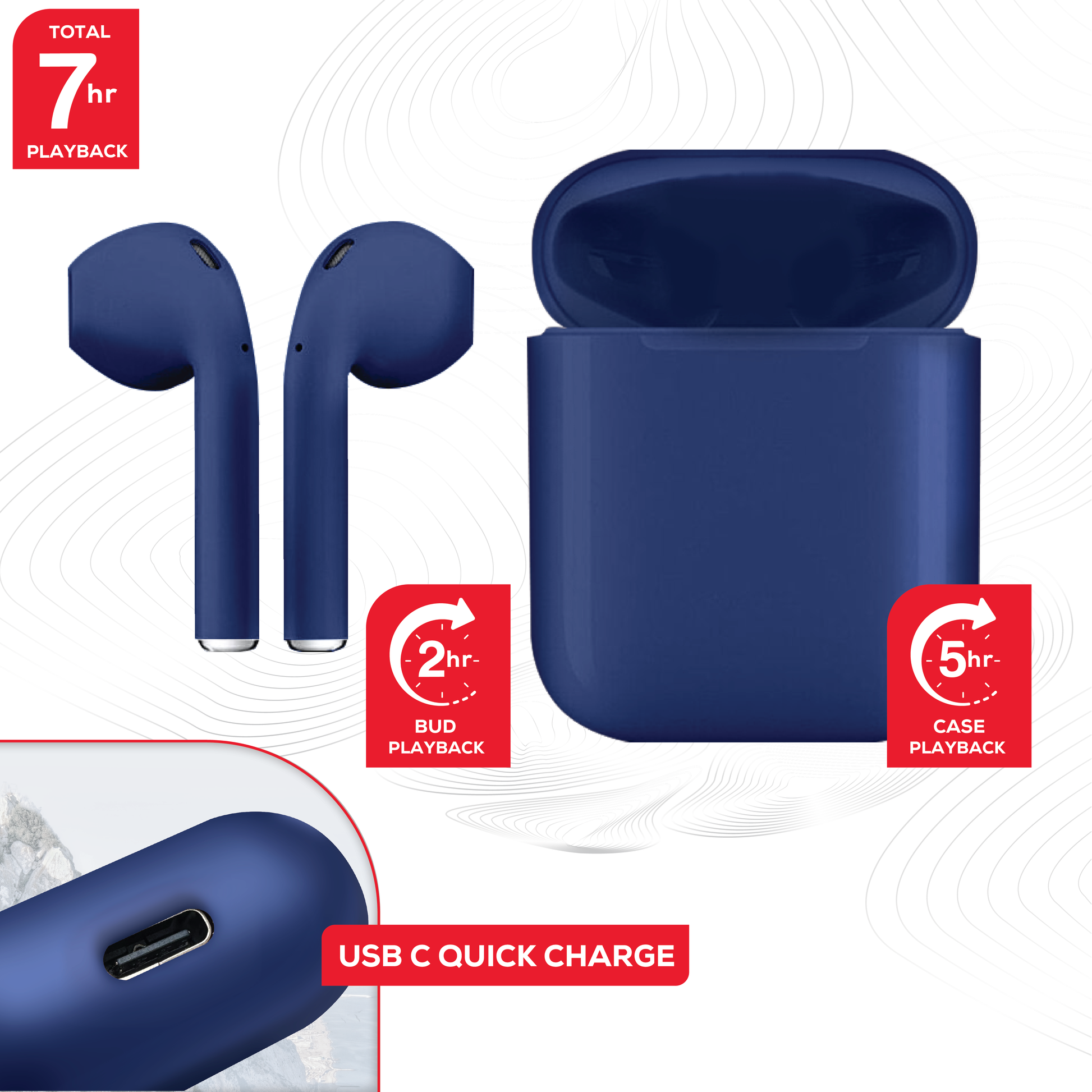 Rock’s TWS earphones offer around 7 hours of playback using the buds + the charging case. Compatible with Apple & Android devices. Comfort-fit earbuds. Sensitive touch controls on the buds enabling forward, rewind, volume, call answering and Siri/Google Assistant control. 10m range. Bluetooth V5.0 for better connectivity.  Call answering enabled. Superior audio quality delivers crystal clear sound. USB Type C charging port 