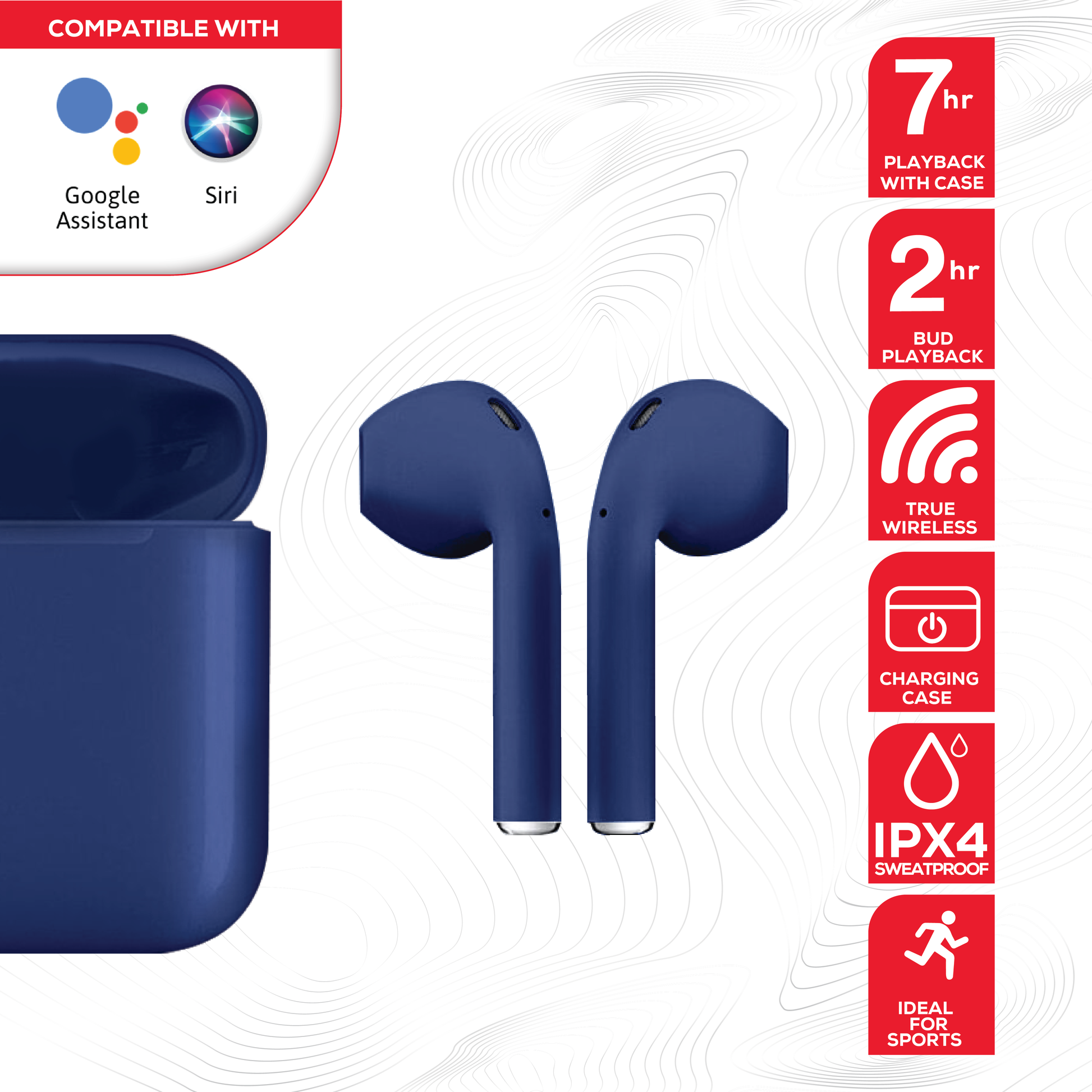 Rock’s TWS earphones offer around 7 hours of playback using the buds + the charging case. Compatible with Apple & Android devices. Comfort-fit earbuds. Sensitive touch controls on the buds enabling forward, rewind, volume, call answering and Siri/Google Assistant control. 10m range. Bluetooth V5.0 for better connectivity.  Call answering enabled. Superior audio quality delivers crystal clear sound. USB Type C charging port 