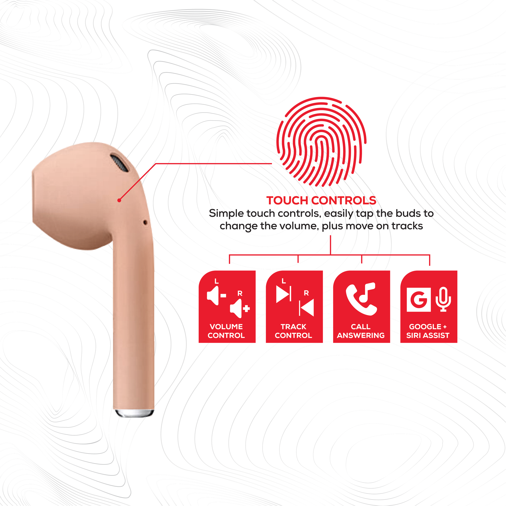 Rock’s TWS earphones offer around 7 hours of playback using the buds + the charging case. Compatible with Apple & Android devices. Comfort-fit earbuds. Sensitive touch controls on the buds enabling forward, rewind, volume, call answering and Siri/Google Assistant control. 10m range. Bluetooth V5.0 for better connectivity.  Call answering enabled. Superior audio quality delivers crystal clear sound. USB Type C charging port 