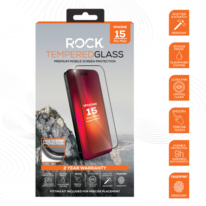 Rock Tempered Glass Screen Protection For iPhone 15 Pro Max