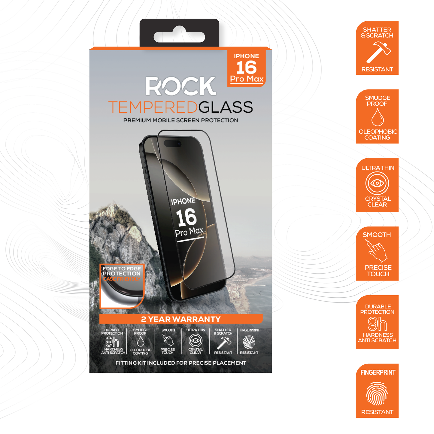 Rock Tempered Glass Screen Protection For iPhone 16 Pro Max