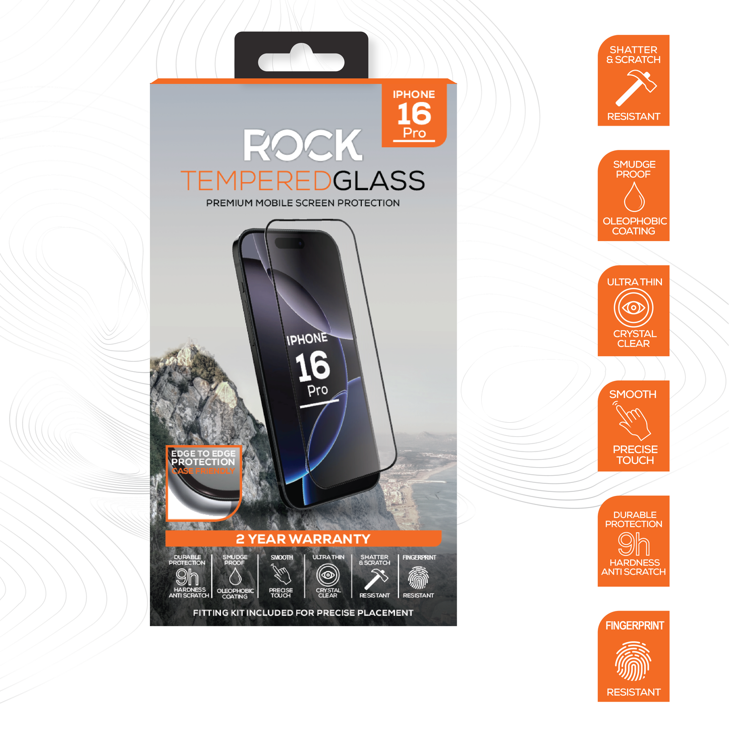 Rock Tempered Glass Screen Protection For iPhone 16 Pro