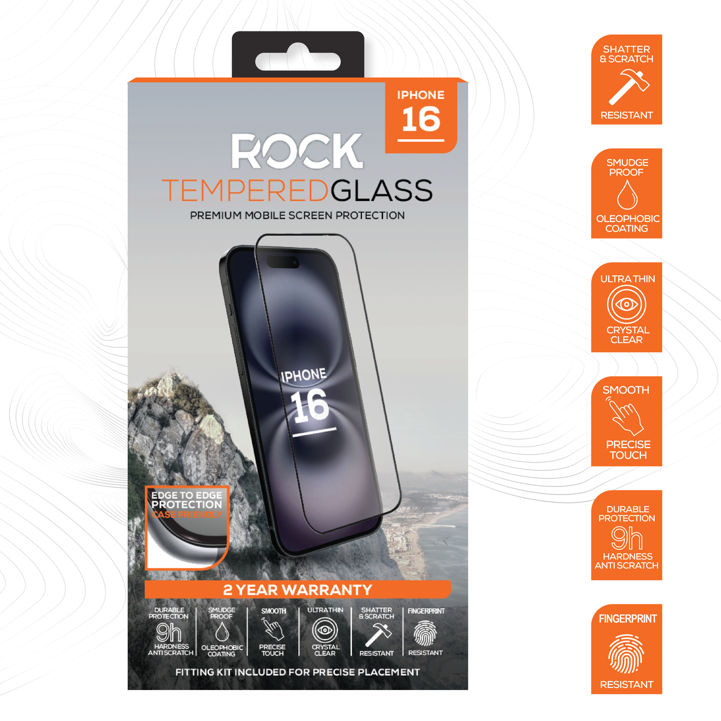 Rock Tempered Glass Screen Protection For iPhone 16