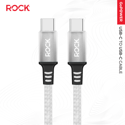 Rock Go Power 1 Metre Braided USB-C to USB-C Charge & Sync Cable, 15W White