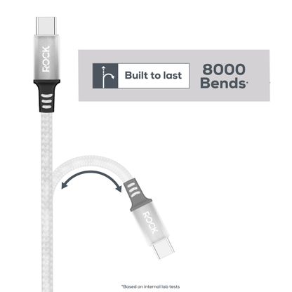 Rock Go Power 1 Metre Braided USB-C to USB-C Charge & Sync Cable, 15W White