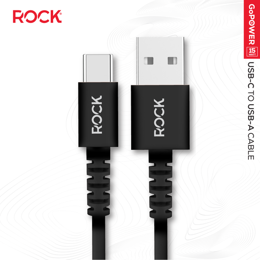 Rock Go Power 1 Metre USB to USB-C Charge & Sync Cable, 15W Black