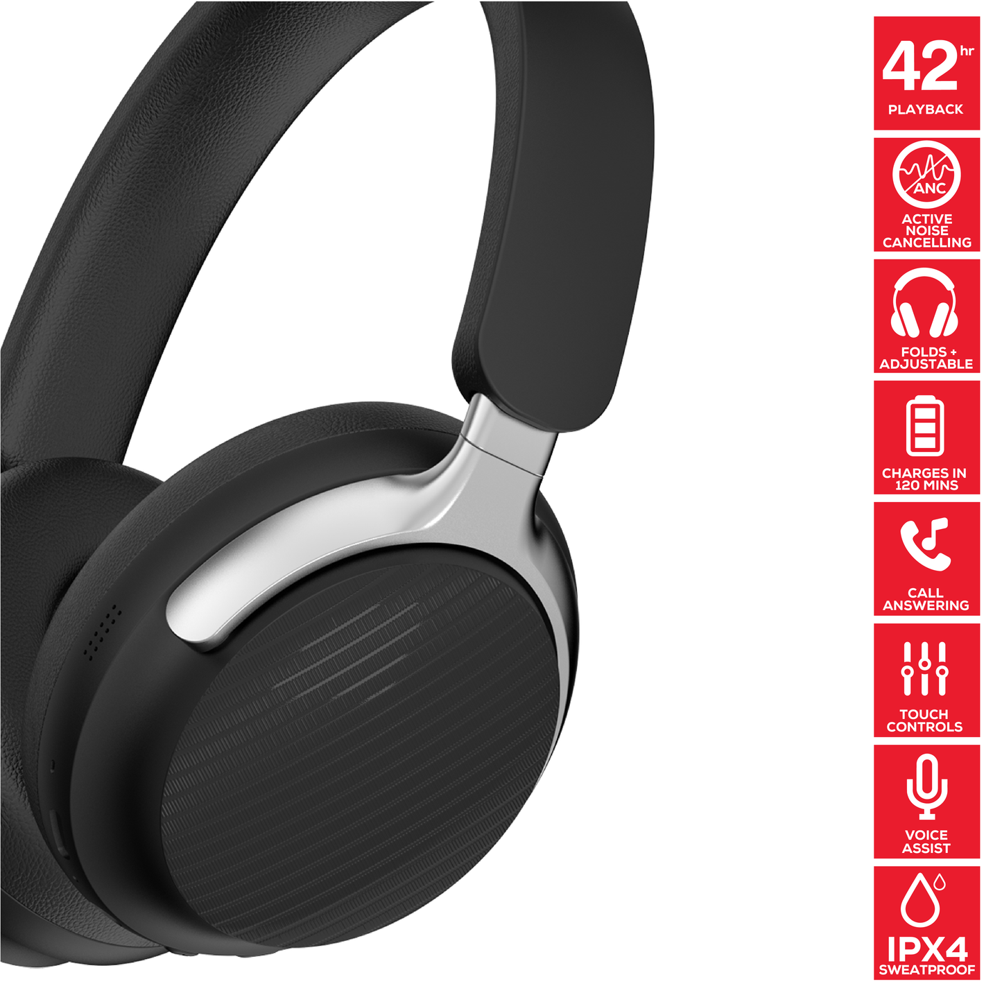 Rock Montari ANC Bluetooth On-Ear Headphones with 42 hour Playback - Black