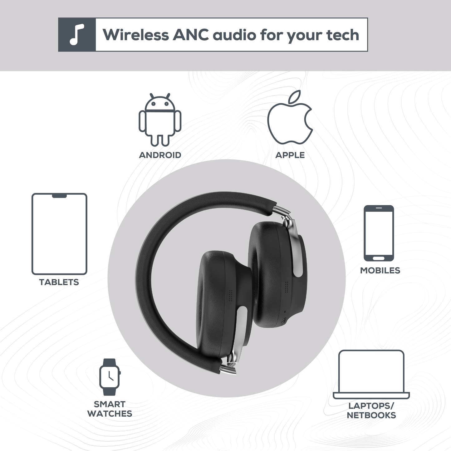 Rock Montari ANC Bluetooth On-Ear Headphones with 42 hour Playback - Black