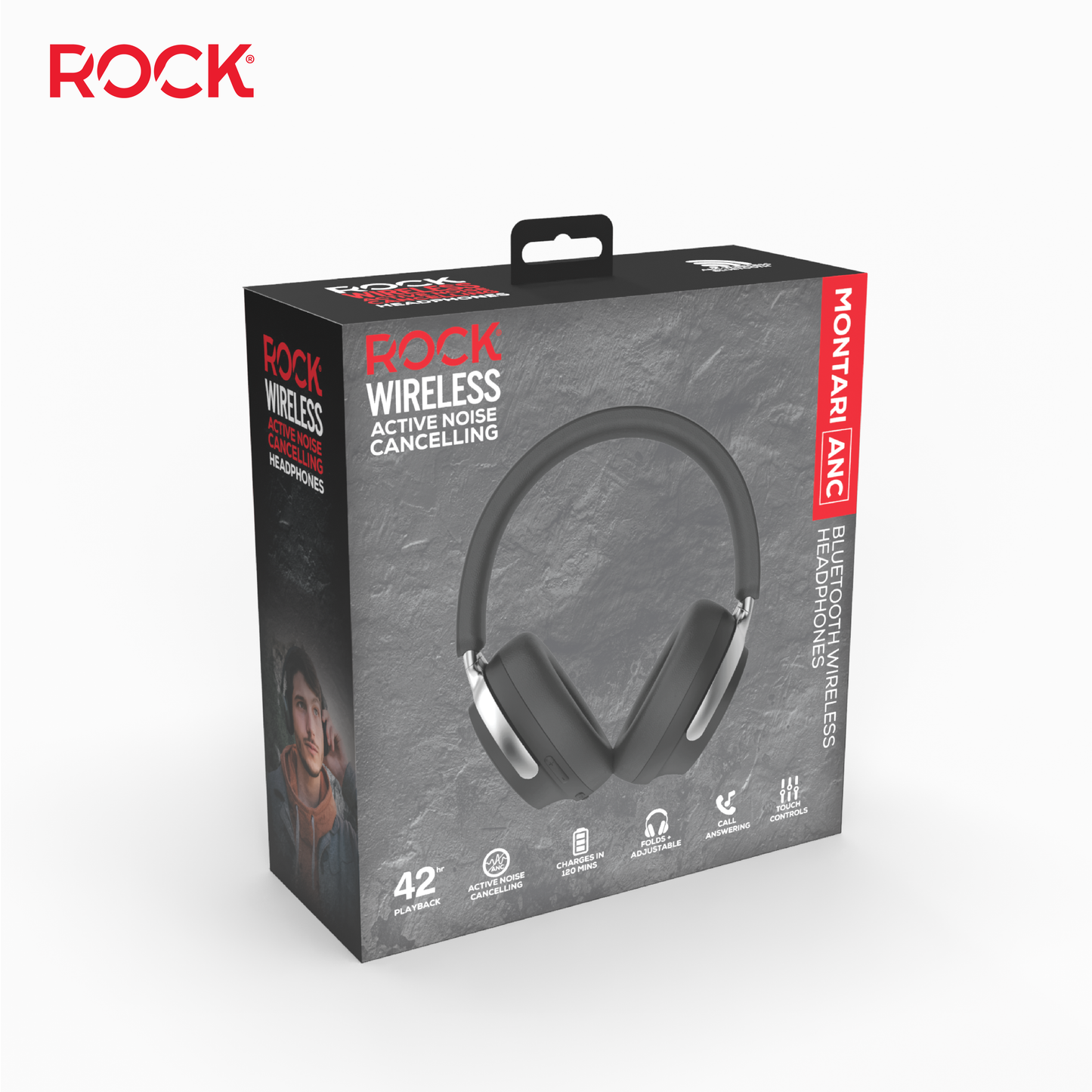 Rock Montari ANC Bluetooth On-Ear Headphones with 42 hour Playback - Black