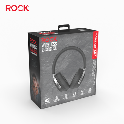 Rock Montari ANC Bluetooth On-Ear Headphones with 42 hour Playback - Black