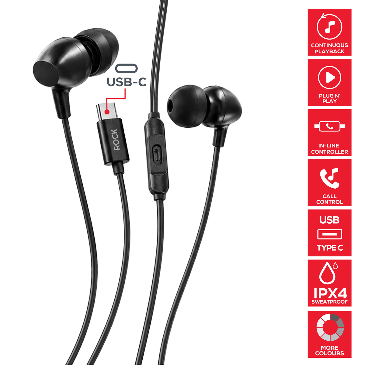 Rock GoWired Comfort USB-C Earphones With In-Line Controller
