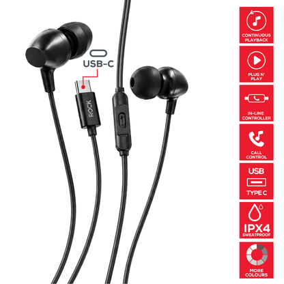 Rock GoWired Comfort USB-C Earphones With In-Line Controller