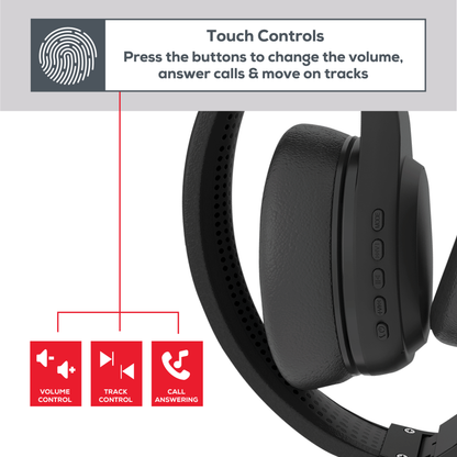Rock Montari Lite Bluetooth On-Ear Headphones with 14 hour Playback - Black