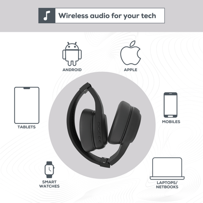 Rock Montari Lite Bluetooth On-Ear Headphones with 14 hour Playback - Black