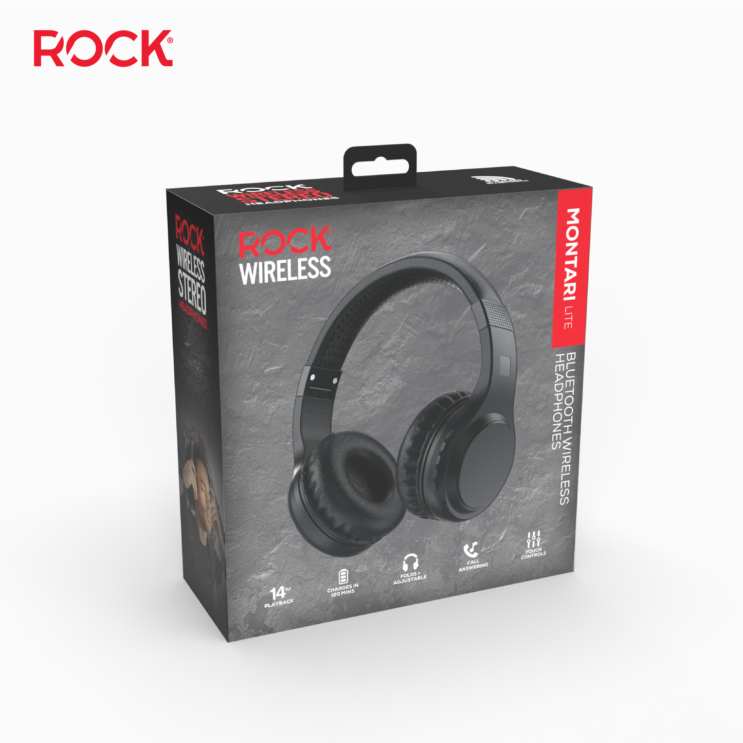 Rock Montari Lite Bluetooth On-Ear Headphones with 14 hour Playback - Black