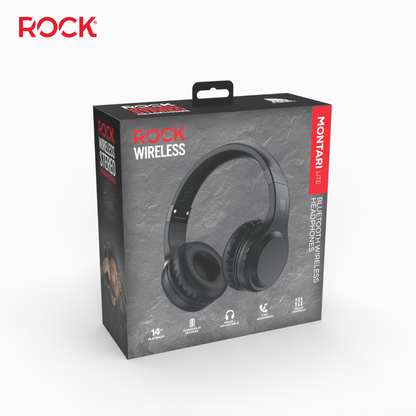 Rock Montari Lite Bluetooth On-Ear Headphones with 14 hour Playback - Black