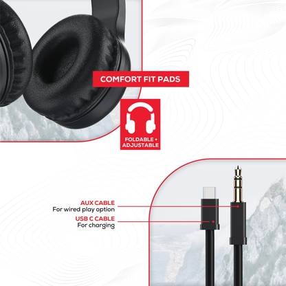Rock Montari Lite Bluetooth On-Ear Headphones with 14 hour Playback - Black