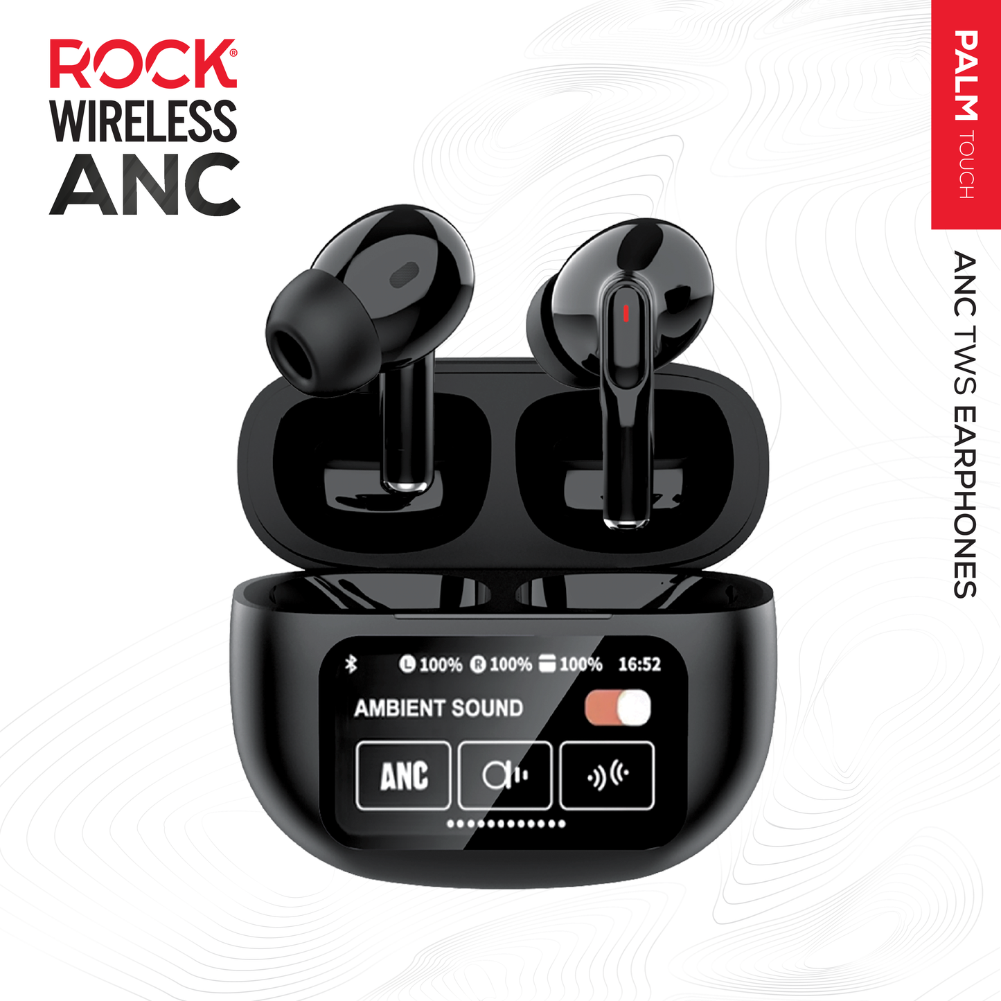 Rock Palm Lite Touch ANC Wireless In-Ear Earbuds with 30 hour Playback - Black