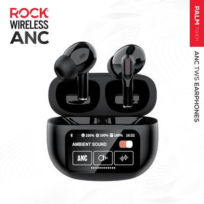 Rock Palm Lite Touch ANC Wireless In-Ear Earbuds with 30 hour Playback - Black