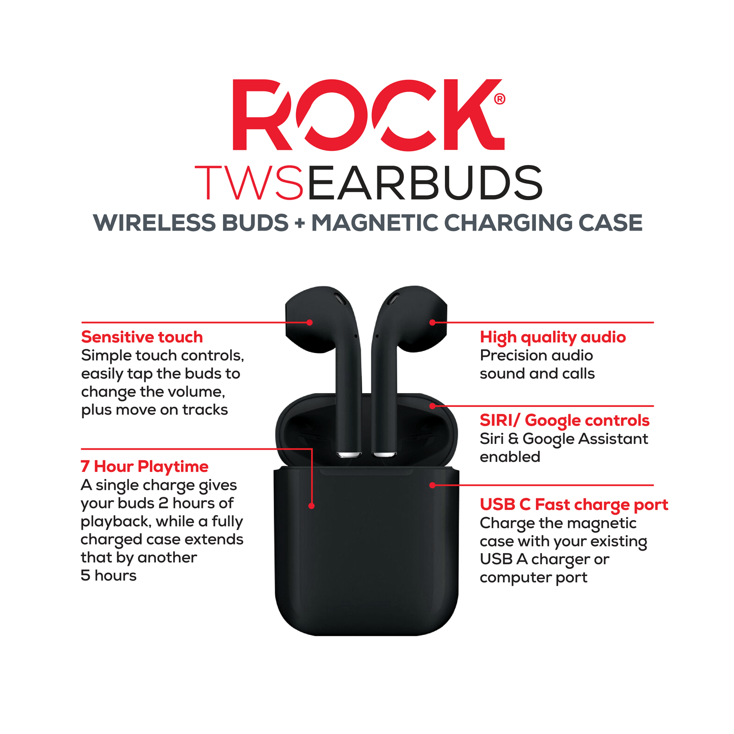 Rock Montari Lite Wireless Bluetooth with 14 hour Playback - Black