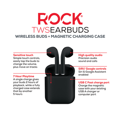 Rock Palm Lite True Wireless Earphones with 7 hour Playback - Black