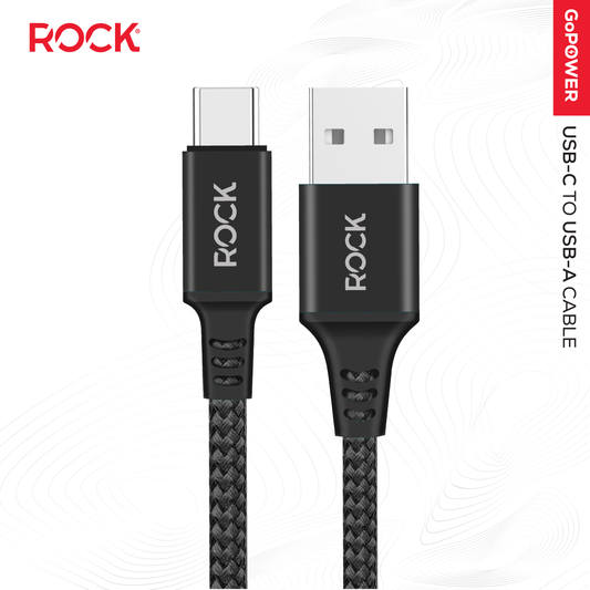 Rock Go Power Braided 1 Metre USB-C To USB Charging Cable - Black