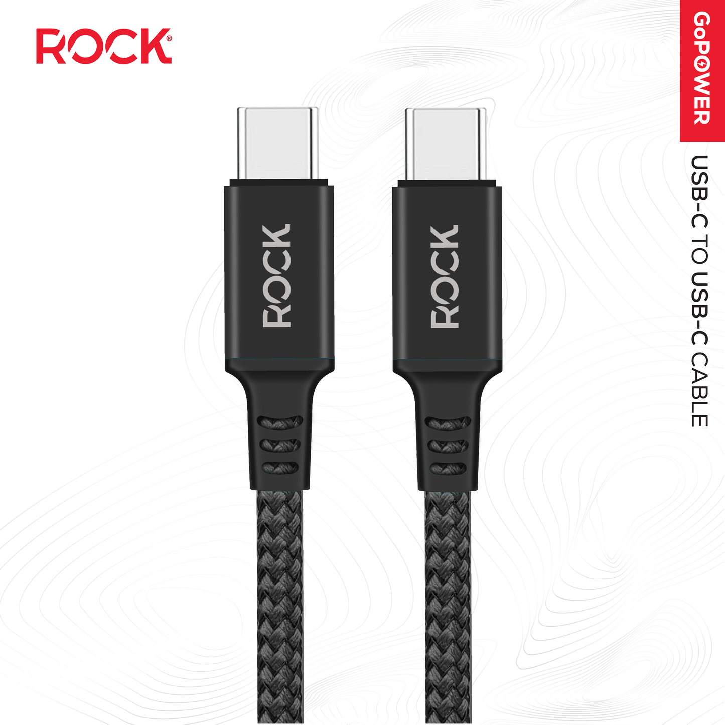 Rock Go Power 1 Metre Braided USB-C to USB-C Charge & Sync Cable, 15W Black