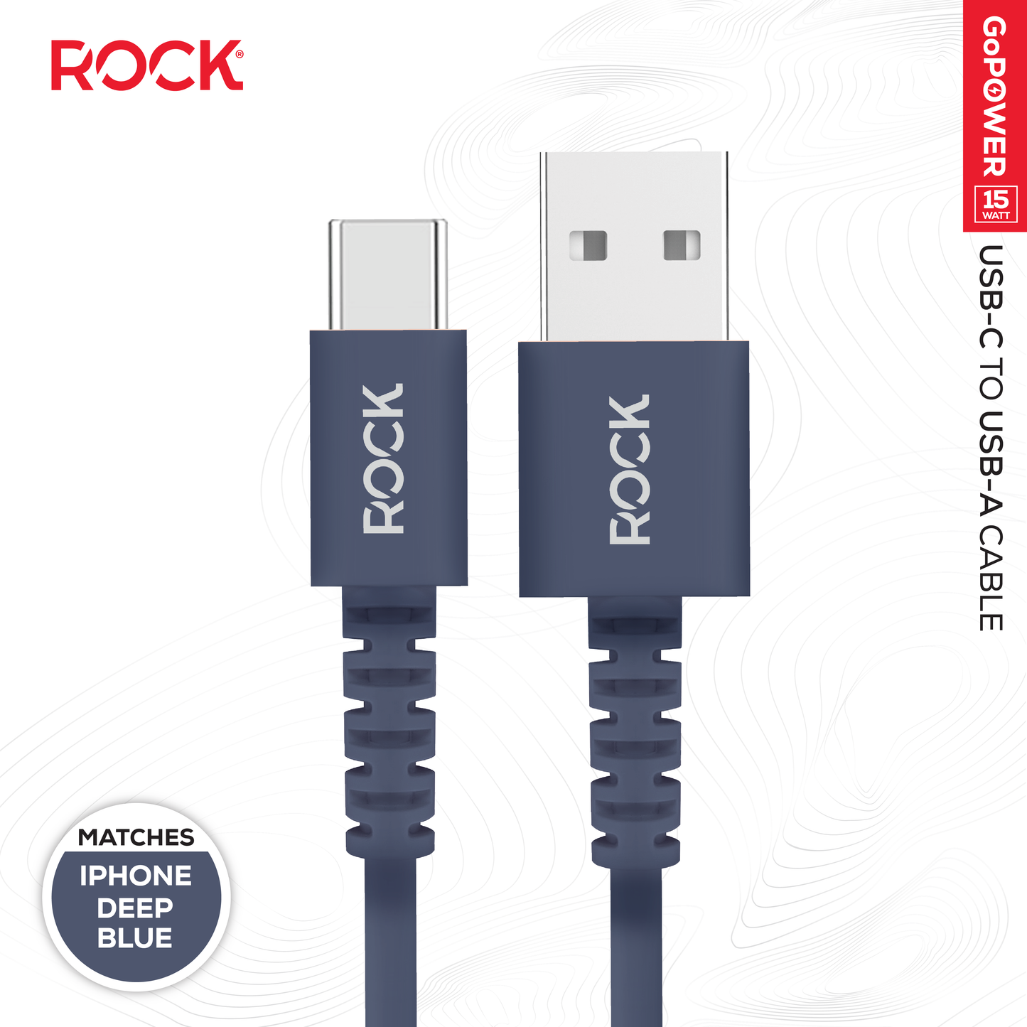 Rock Go Power 1 Metre USB to USB-C Charge & Sync Cable, 15W Deep Blue