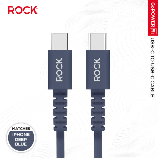 Rock Go Power 1 Metre USB-C to USB-C Charge & Sync Cable, 15W Deep Blue
