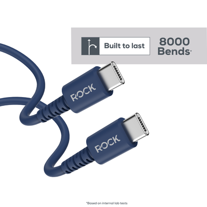 Rock Go Power 1 Metre USB-C to USB-C Charge & Sync Cable, 15W Deep Blue