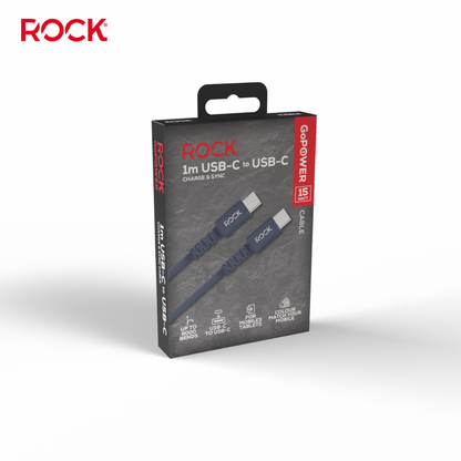 Rock Go Power 1 Metre USB-C to USB-C Charge & Sync Cable, 15W Deep Blue