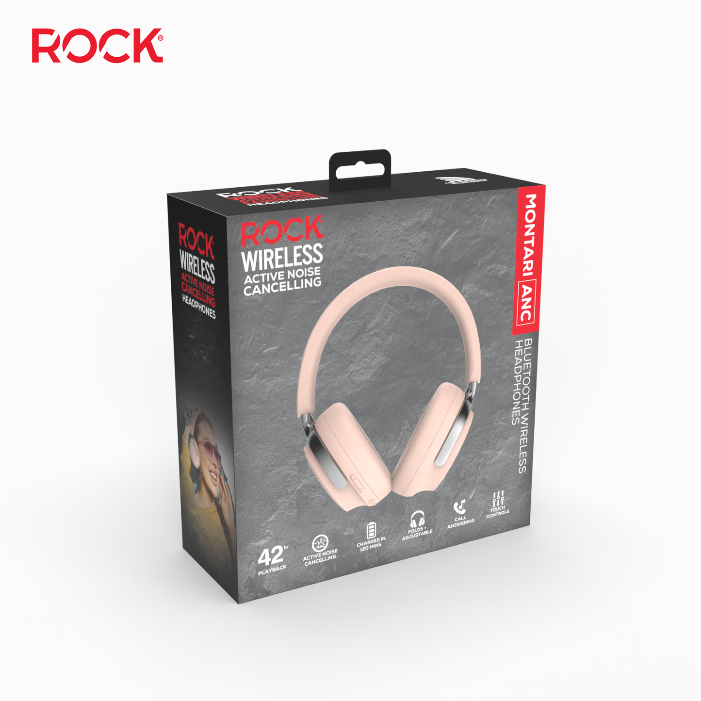 Rock Montari ANC Bluetooth On-Ear Headphones with 42 hour Playback - Champagne