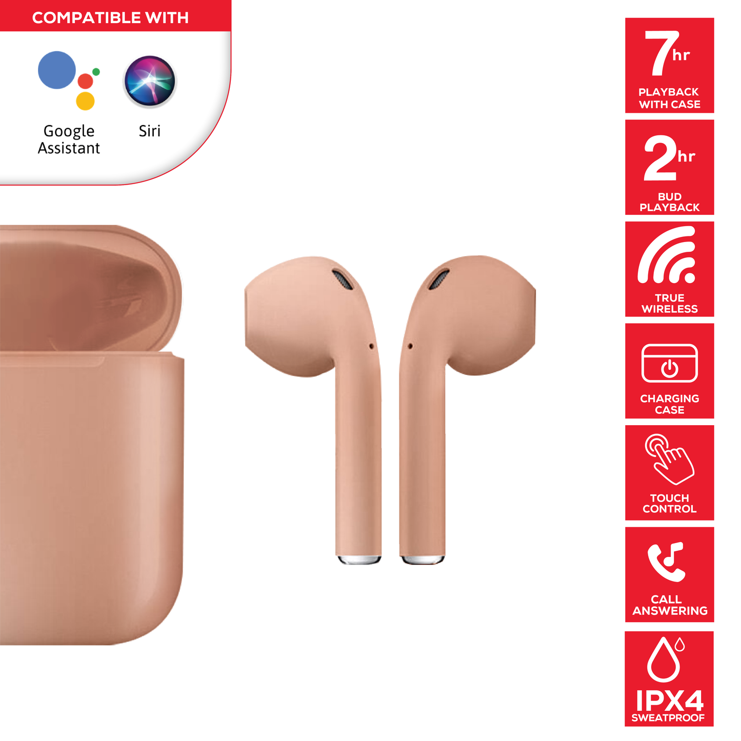 Rock Palm Lite True Wireless In-Ear Earbuds with 7 hour Playback - Champagne/Gold