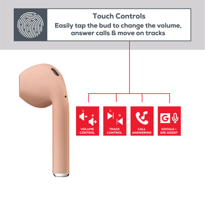 Rock Palm Lite True Wireless In-Ear Earbuds with 7 hour Playback - Champagne/Gold