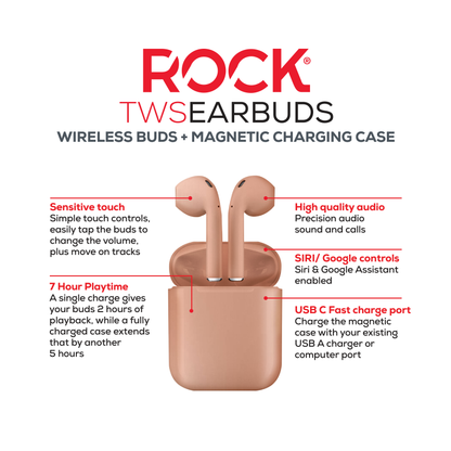 Rock Palm Lite True Wireless In-Ear Earbuds with 7 hour Playback - Champagne/Gold