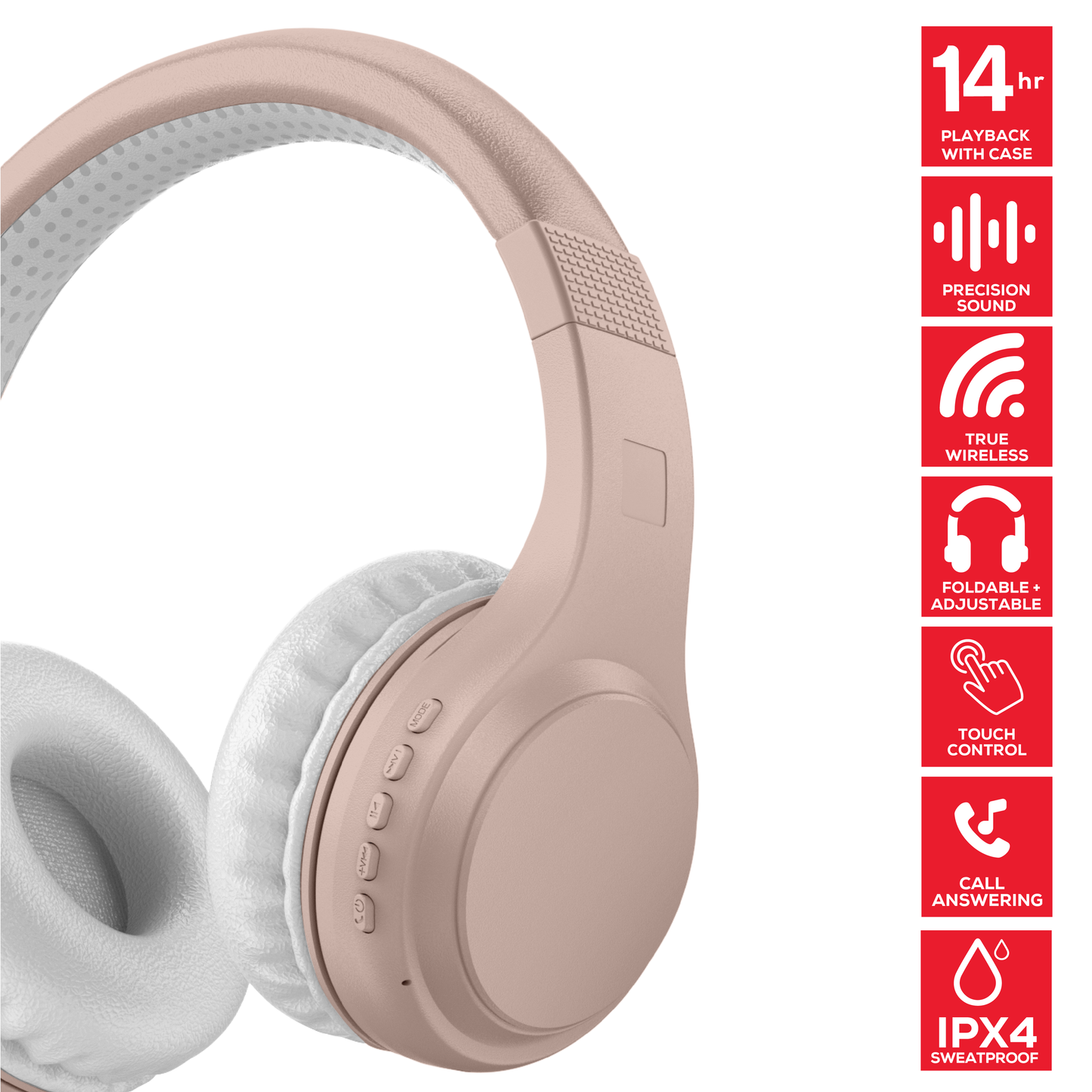 Rock Montari Lite Bluetooth On-Ear Headphones with 14 hour Playback - Champagne