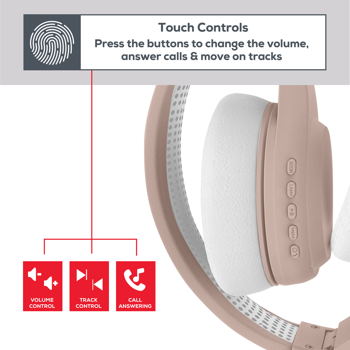 Rock Montari Lite Bluetooth On-Ear Headphones with 14 hour Playback - Champagne