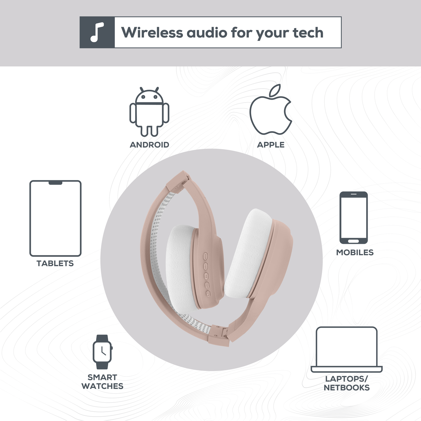 Rock Montari Lite Bluetooth On-Ear Headphones with 14 hour Playback - Champagne