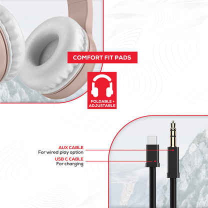 Rock Montari Lite Bluetooth On-Ear Headphones with 14 hour Playback - Champagne