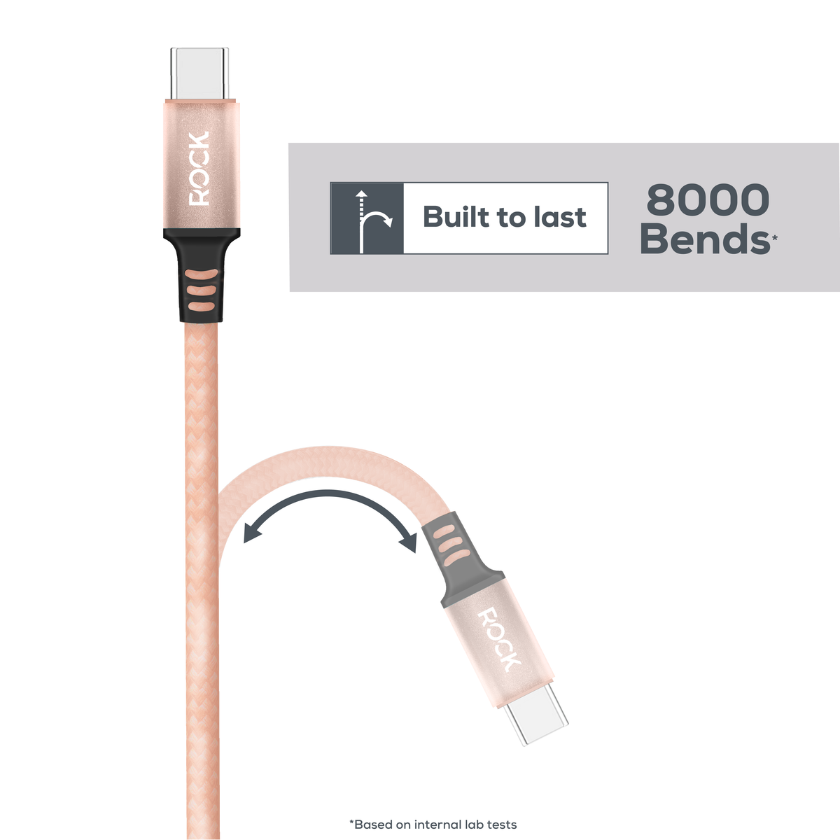 Rock Go Power 1 Metre Braided USB-C to USB-C Charge & Sync Cable, 15W Champagne