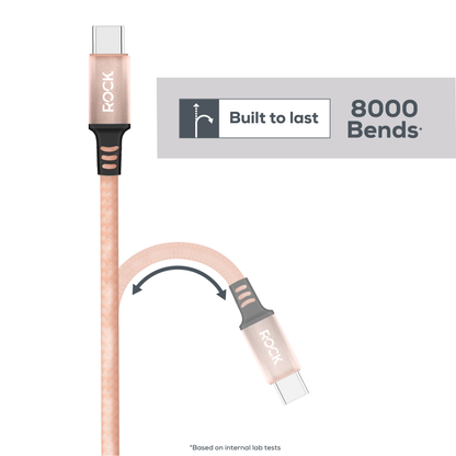Rock Go Power 1 Metre Braided USB-C to USB-C Charge & Sync Cable, 15W Champagne
