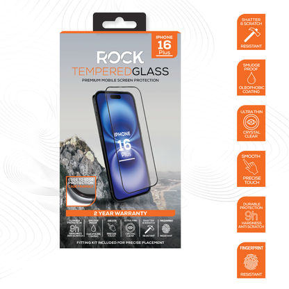 Rock Tempered Glass Screen Protection For iPhone 16 Plus