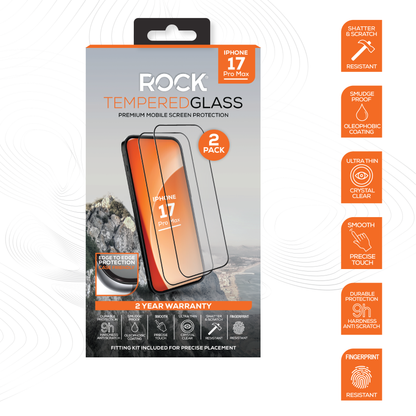 Rock Tempered Glass Screen Protection For iPhone 17 Pro Max - 2 PACK