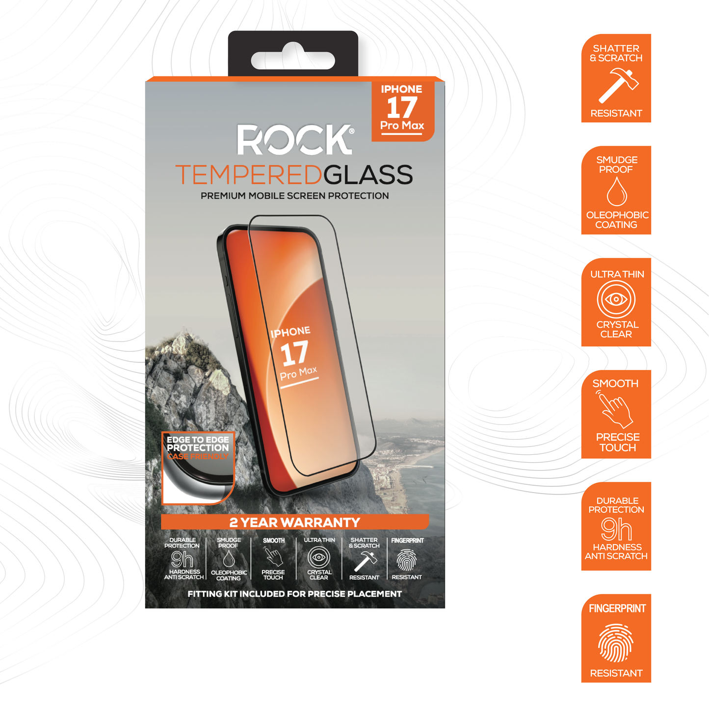 Rock Tempered Glass Screen Protection For iPhone 17 Pro Max