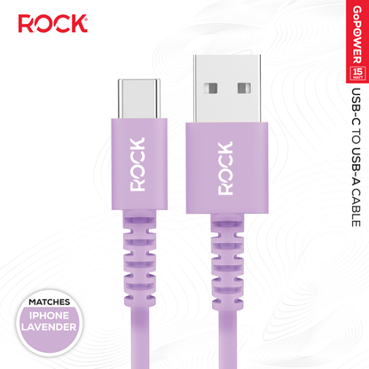 Rock Go Power 1 Metre USB to USB-C Charge & Sync Cable, 15W Lavender