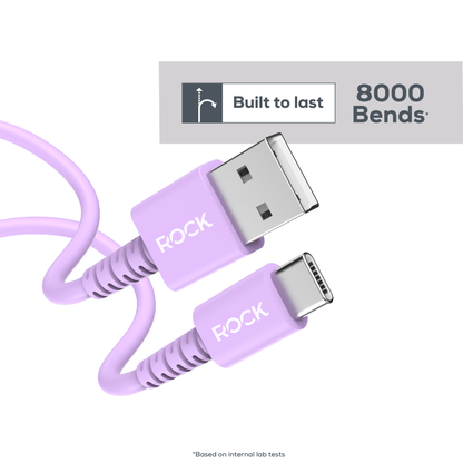 Rock Go Power 1 Metre USB to USB-C Charge & Sync Cable, 15W Lavender