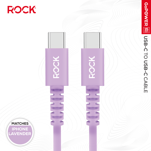 Rock Go Power 1 Metre USB-C to USB-C Charge & Sync Cable, 15W Lavender