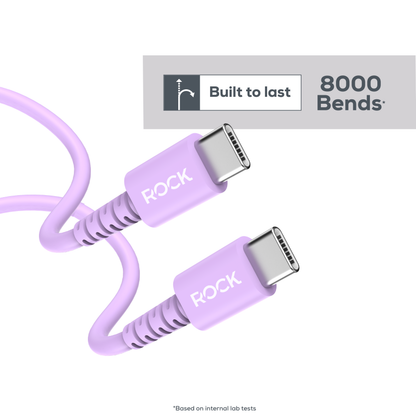 Rock Go Power 1 Metre USB-C to USB-C Charge & Sync Cable, 15W Lavender