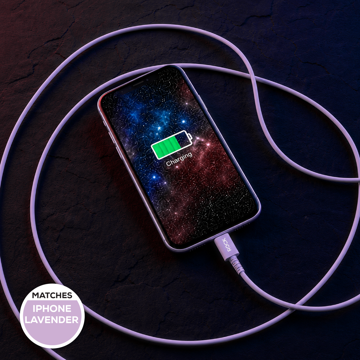 Rock Go Power 1 Metre USB-C to USB-C Charge & Sync Cable, 15W Lavender